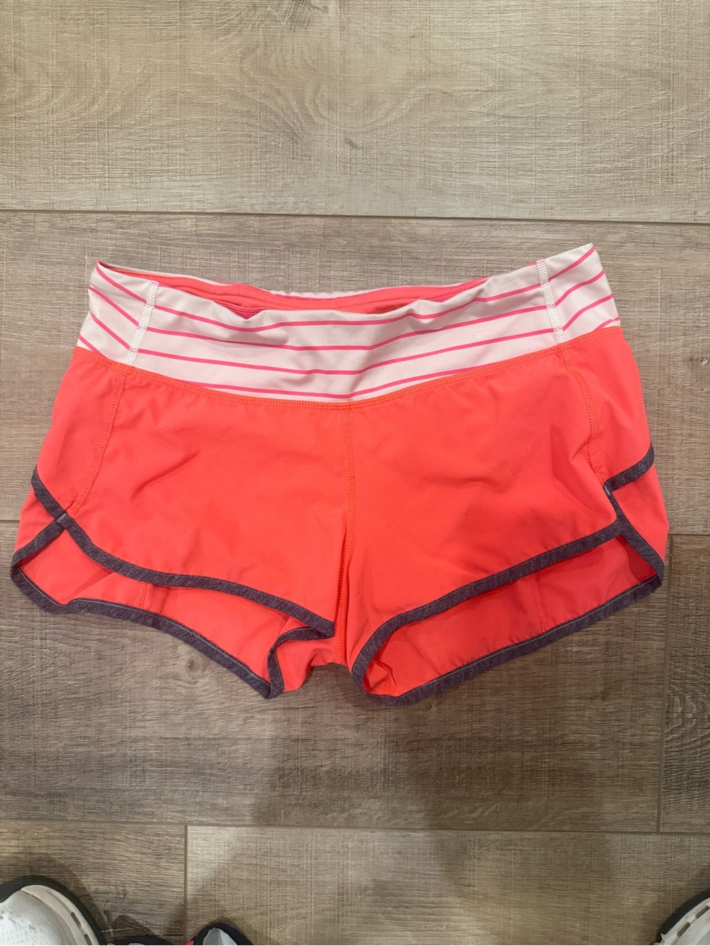 lululemon athletica Coral-Pink Striped Waist Running Shorts